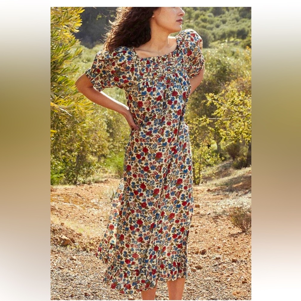 Doen Villette Dress Floral Cotton Ruffle Midi XS